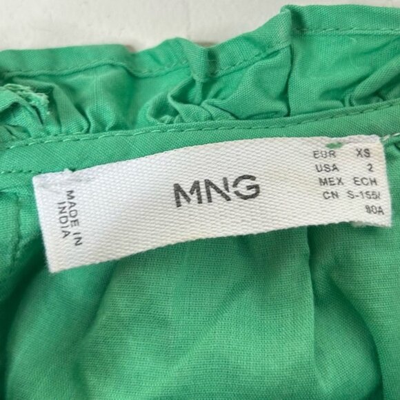 Mango Babydoll Mini Dress Gathered Ruffle Detail Cotton Green Size XS - Picture 11 of 16